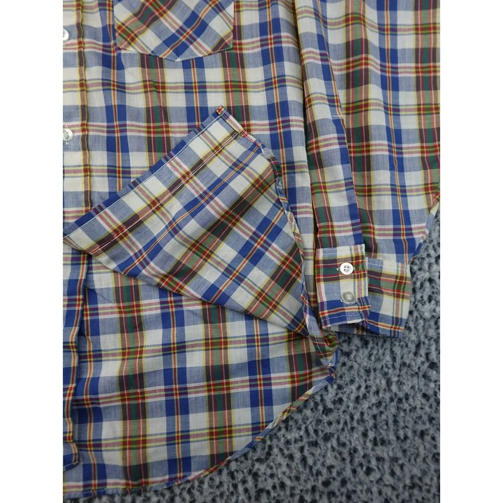 Vintage JCPenney Plain Pockets Button Down Mens Medium‎ Multi Plaid 70s 80s